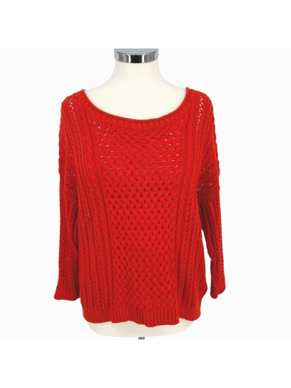 Anthropologie Moth Open Knit Zipper Back Sweater Orange Size XL